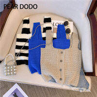 PEAR DODO เสื้อกั๊กถักลายกระดุมแถวเดียวเกาหลีสำหรับผู้หญิง