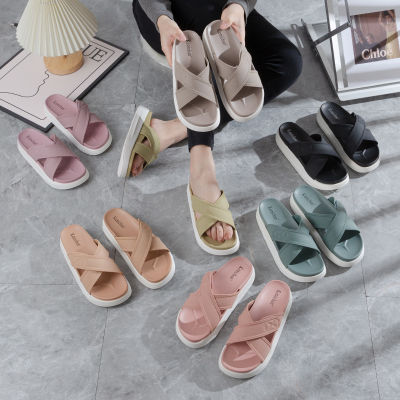 Womens Outdoor Slippers Summer Korean Style Platform Slippers 2023 New Cross Strap Sandals Womens Slip-on Slippers Women