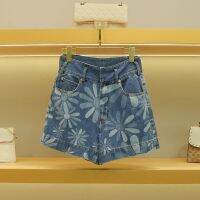 E9XU SANDRO [spot] large daisy printed jeans 2023 spring womens new high waist straight casual shorts for women