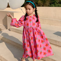 New Spring and Autumn Princess Flower Girls Long Sleeve Dress Floral Print 2-9Year Kids Cotton Lovely Trendy Girls Dress