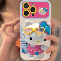 เคส RouJiang สำหรับ iPhone 15 14 13 12 11 Pro Max X XR Xs Max 8 7 6S Plus SE 2020 INS น่ารักสไตล์ Hello Kitty ตาแมวเคสโทรศัพท์