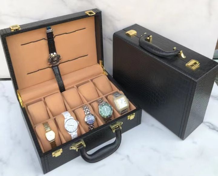 พร้อมส่ง-กล่องนาฬิกา-10-เรือน-กล่องใส่นาฬิกา-10-ช่อง-watch-box-10-leather-watch-box-กล่องเก็บนาฬิกาข้อมือ-กล่องสีดำ