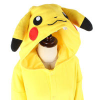 Kigurumi Flannel Pokemon ชุดนอนเด็กชายหญิงผู้ใหญ่ สีเหลือง Onsies ฤดูใบไม้ร่วงฤดูหนาว Pikachu Jumpsuit