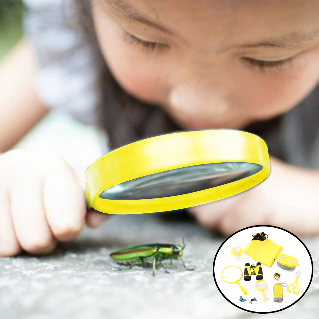 Butterfly Net 10PCS FUN LITTLE TOYS Outdoor Explorer Kit Bug Catcher Kit with Binocular Compass Nature Outdoor Adventure Xmas Toys for Boys Girls Age 3-12 Year Old Magnifying Glass Critter Case 
