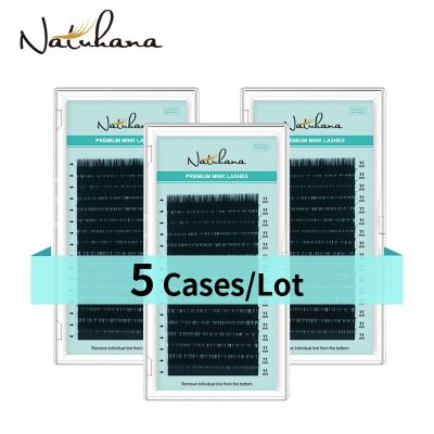 NATUHANA 5 Cases/Lot 16rows Eyelash Extension Premium Matte Black Individual Mink Natural Soft  False Lashes Makeup Cilios Cables Converters