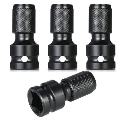 4 Pcs Impact Adaptor 1/2 Square Drive To 1/4 Hex Shank Socket Adapter Quick Release Chuck Converter For Ratchet Wrench