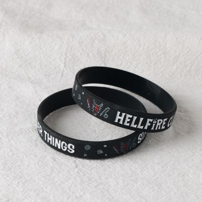 1PC TV STRANGER Hellfire Club Silicone Bracelet Cartoon Wristband Anime Cosplay Jewelry Gifts Black Adult Size