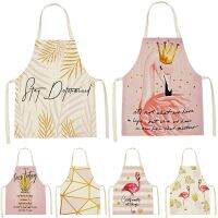 European Pink Little Flamingo Palm Leaf Sleeveless Apron Bib Household Cleaning Pinafore Home Cooking Apron Dirt Resistant Clean