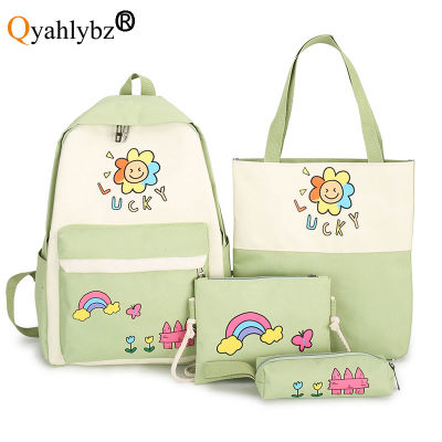 Qyahlybz teenagers girls high school students large capacity shoulder bags fashion backpack primary school bags 4pcs set