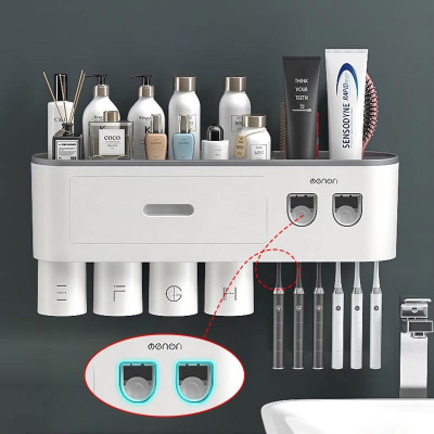 Bathroom Shelf Organizer ชั้นวางในห้องน้ำ ชั้นวางของในห้องน้ำ ชั้นวางแปรงสีฟันยาสีฟัน อุปกรณ์บีบยาสีฟันแบบคู่สําหรับห้องน้ํา ชั้นวางของ กล่องเก็บแปรงสีฟัน Toothbrush holder Bathroom Shelving ชั้นวางของในห้องน้ำสวยๆ จัดห้องน้ำให้เป็นระเบียบ