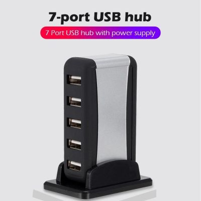Vertical USB Hub Multi 7 Ports USB 2.0 Splitter with Power Adapter USB Hubs