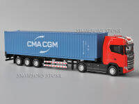 โมเดลรถบรรทุกสเกล 1:50 Diecast Scania S730 Tractor With Container Semi-Trailer พร้อมกล่องใส่ไฟ