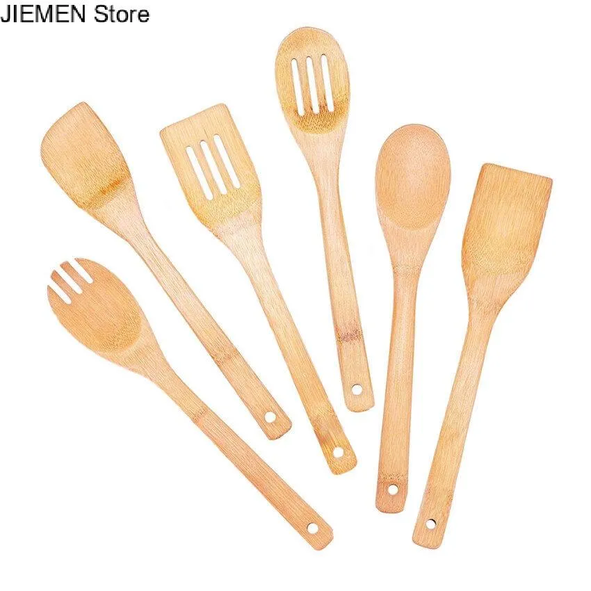 Wooden Spoons for Cooking 6-Piece Bamboo Utensil Set Apartment Essentials  Wood Spatula Spoon Nonstick Kitchen Utensil Set 