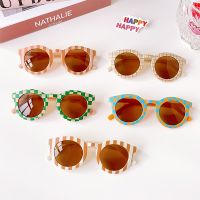 【YF】ஐ  Children Checker Panel Color Round UV400 Sunglasses Baby Outdoor Protection Kid Glasses