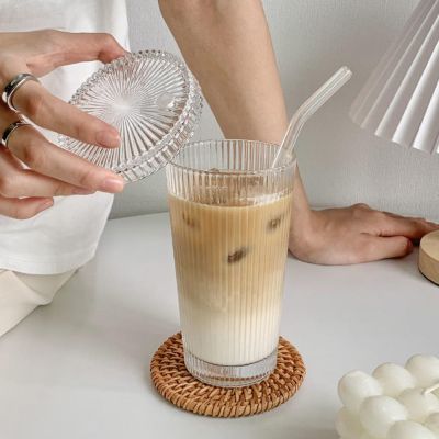 【CW】❈  375Ml Glass Cup With Lid and Transparent Juice Beer Can Mocha Cups Mug
