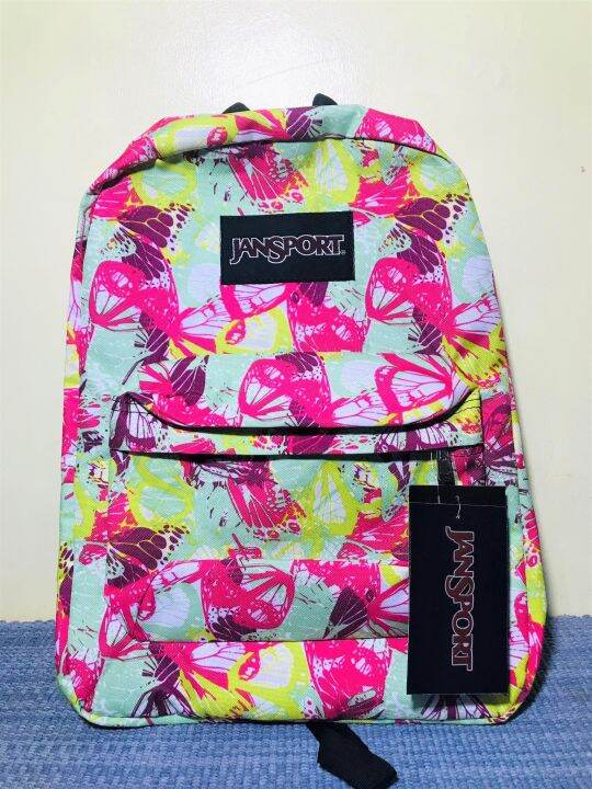 JanSport Superbreak Backpack BUTTERFLY DESIGN in PINK/PUPLE/GREEN