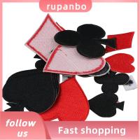 RUPANBO039392692 24pcs หัวใจสีแดงสีดำ แพทช์โป๊กเกอร์ โพลีเอสเตอร์ เหล็กบนเย็บ แพทช์หัวใจสีแดงสีดำ จอบโป้กเกอร์ การ์ดเหมาะกับแพทช์จอบเพชร เสื้อผ้าดีไอวาย