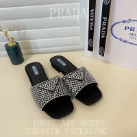 PradaˉLadies Slippers 2023 Summer New Style Rhinestone Flat Womens Shoes