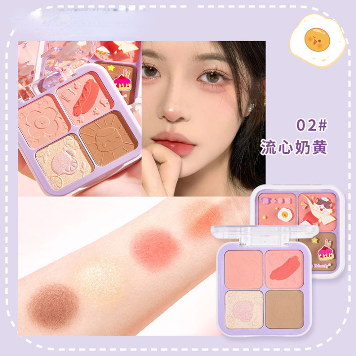 4-color-peach-blush-palette-เครื่องสำอางแต่งหน้าเกาหลี-blush-highlight-trimming-powder-all-in-one-palette-creat-natural-nude-makeup