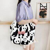 Original illustration design cute giant panda peripheral niche canvas bag womens single shoulder large capacity double-layer bag H 【BYUE】