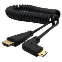 ในสต็อกMini HDMI To HDMIชาย90องศาด้านขวาอะแดปเตอร์สายสปริงสำหรับSLR PC