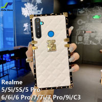 เคสโทรศัพท์วินเทจลายตารางสี่เหลี่ยมแฟชั่นเคสหนังสุดหรู JieFie สำหรับ Realme 5 / 5i / 6i / 7i / 9i / 5S / 6 / 6 Pro / 7 / C3 / C53 / C55