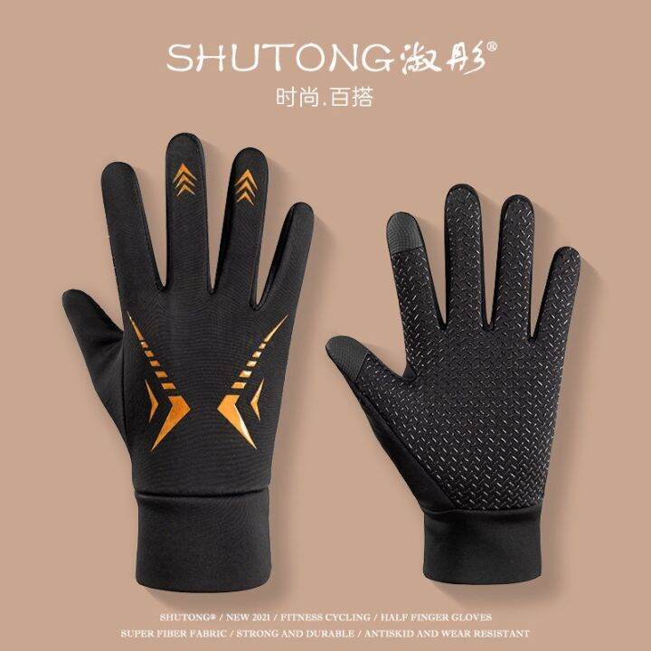 ต้นฉบับ-the-north-face-mens-autumn-and-winter-cycling-gloves-outdoor-touch-screen-korean-style-windproof-warm-and-cold-proof-plus-cashmere-driving-sports-gloves-men