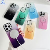 IMD Gradient Matte Transparent Soft Frame Shockproof Case for iPhone 15 14 Plus 13 12 11 Pro Max Magsafe Magnetic Cover Fundas