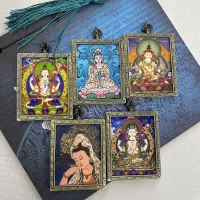 Ethnic Style Square Thangka Pendant Alloy Electroplating Vintage Printing Nepal Four Arm Guanyin Squeak Box Pendant Fashion 8SD4