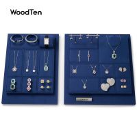 WoodTen กำมะหยี่ถาดแหวนต่างหูถาดสร้อยคอถาดจี้ถาดใส่เครื่องประดับถาดใส่เครื่องประดับ TT169