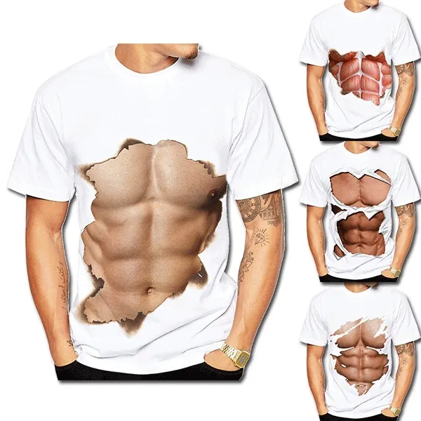 Lastest Fashion 3D Printed T-Shirt Ripped Six Pack Abs Muscles Summer Short  Sleeve Casual Cool T-Shirts For Men'S | Lazada PH