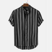 MR Mens Summer Casual Simple Striped Short Sleeve Button Down Top