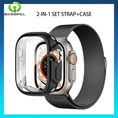 BassPal 2-In-1ชุดสายคล้องแบบ Milanese Loop + 360 ° เคสสำหรับ Apple Watch TPU Ultra 8 7 6 SE 5/4/3/2/1 49Mm 41Mm 45Mm Soft Cover + Correa Belt สร้อยข้อมือแบบ Milanese Loop สำหรับ I Watch Series 44Mm 42Mm 38Mm 40Mm