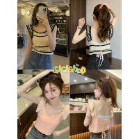 Cici(T2290)Knitt Tops เสื้อครอปไหมพรม เว้าหลังดีเทลผูกเชือก คิ้วท์ๆสไตล์เกาหลี