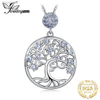 ♦❣ JewelryPalace Life Tree Created Blue Spinel 925 Sterling Silver Pendant Necklace Fashion Statement Gemstone Choker Without Chain