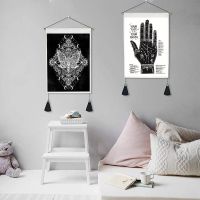 Black Canvas Hand Phase Tapestry Home Decor Macrame Bedroom Art Butterfly Wall Hanging Tassel Tapestries Art Background Cloth
