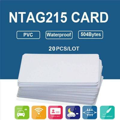20Pcs NFC Cards White Blank for NTAG215 PVC Tags Waterpoof 504Bytes Chip Sticker
