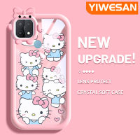 YIWESAN เคสสำหรับ OPPO A15 A35 A15s 4G,เคสลายการ์ตูนน่ารัก Hello Kitty ใหม่เคสเคสโทรศัพท์โปร่งใสซิลิโคนนิ่มเคสป้องกันเลนส์กล้องถ่ายรูปลายสัตว์ประหลาดน้อยน่ารัก