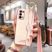 สำหรับ OPPO A74 5G 6D ชุบซิลิโคนนิ่มหรูหรากันกระแทก + สายรัดข้อมือ Crossbody สายคล้องไหล่เคสโทรศัพท์สำหรับ OPPO A74 5G ฝาหลัง