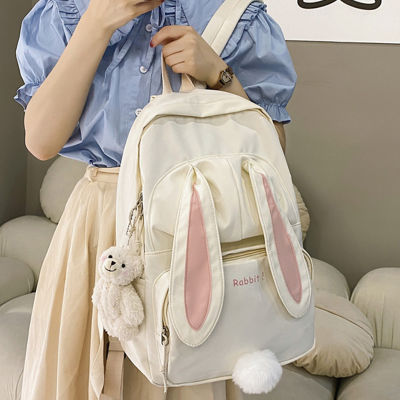 EST Cute Rabbit Girl School Backpack Female Large Capacity Kawaii Back Pack Mochila Pink Women Bagpack Nylon Cartoon Schoolbag
