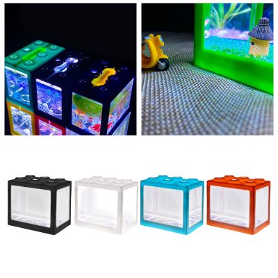 Betta Fish Mini Aquarium Creative Building Block Fish Tank Home Office Decoration Fish Bowl Feeding Box LED Light