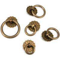 Antique Style Pure Brass Ring Pull for Cupboard Cabinet Drawer Rings Pulls Knob with Screws Vintage Furniture Hardware