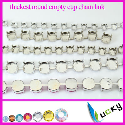 5 yards Stronggest Thickest 6mm 8mm 10mm 12mm round empty rivolis chain link for crystal settings silver plated metal claw