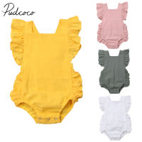 【CW】2022ยี่ห้อใหม่ทารกแรกเกิดเด็กวัยหัดเดินเด็กทารก Romper Ruffles แขนสั้น Backless เข็มขัด Jumpsuits ผ้าฝ้าย Playsuit