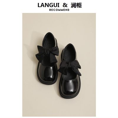 Bowknot is Mary Jane shoes cute female 2022 age season thick soles soft: soft leather shoes son flat shallow with leather shoes