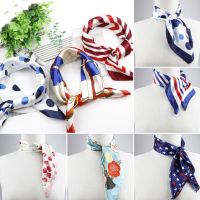 New Women Square Scarf Small Satin Chiffon Silk Touch Dot Floral Bowtie Lady Fashion DIY Headband Bag Hand Accessorie 50cmx50cm