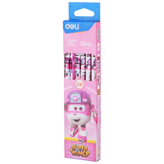 Bút chì 2b hb graphite thiết kế super wings deli có đầu tẩy 12 cây hộp - ảnh sản phẩm 3