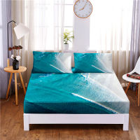 Beautiful Sea Digital Printed 3pc Polyester Fitted Sheet Mattress Cover Four Corners with Elastic Band Bed Sheet Pillowcases