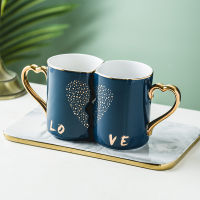 Modern Ceramic Couple Mugs And Heart Love Shaped Saucer Gift For Engagement Wedding Bridal Coffee Cup Set Drinkware Breakfast