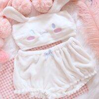 Kawaii Long Eared Dog Pajamas Set for Women Sweet Lovely Velvet lette Tube Top and Shorts Set